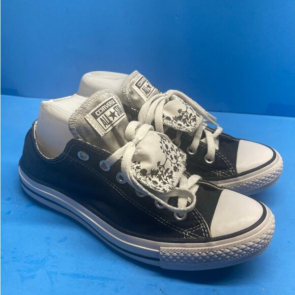 Converse Unisex Black Double Tongue Floral Low Top Sneaker Women 9 Mens 7 - Picture 7 of 9